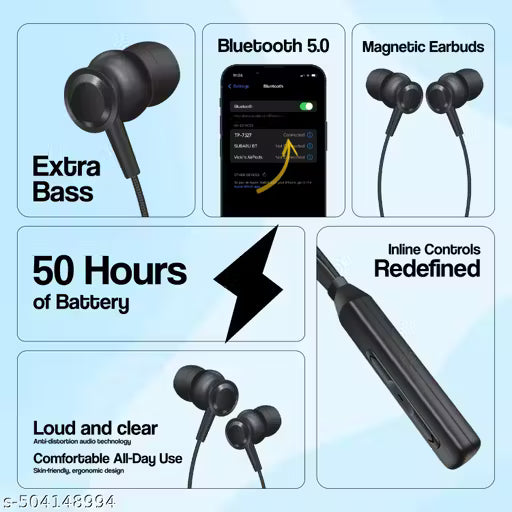 TP Troops Wireless in-Ear Neckband Bluetooth Earphones with 10mm Drivers, Rich Music Experience, 50 Hours Playtime, Type C Fast Charging, Neckband Earphones with Voice Assistant-Blue