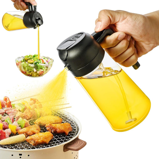 Olive Oil Sprayer for Cooking, 470ml 2 In 1 Glass Oil Dispenser/Pour Bottle, Kitchen Accessories, Kitchen Gadgets for Airs Fryer, Salad, BBQ (Black), Clears