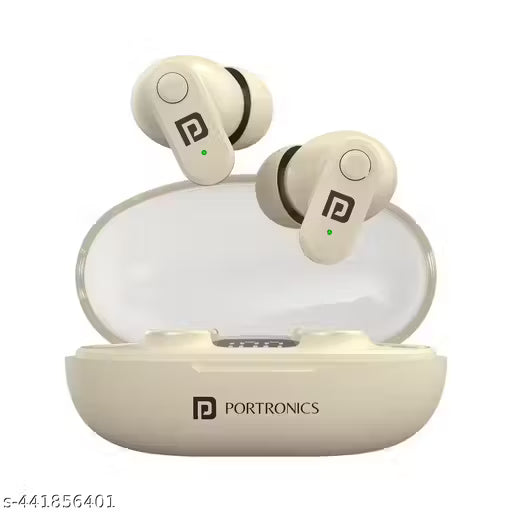 Portronics Harmonics Twins S16 In Ear Wireless TWS Earbuds with 24 Hrs Playtime, Clear Calls, Game & Music Mode, Low Latency, Bluetooth 5.3v, LED Display, Type C Fast Charging(Beige)
