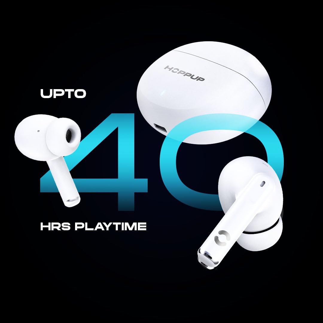 Hoppup AirDoze E51 Earbuds with 50H PlayTime, 40MS Low Latency, AI ENC & 5.4v Bluetooth (White, True Wireless)