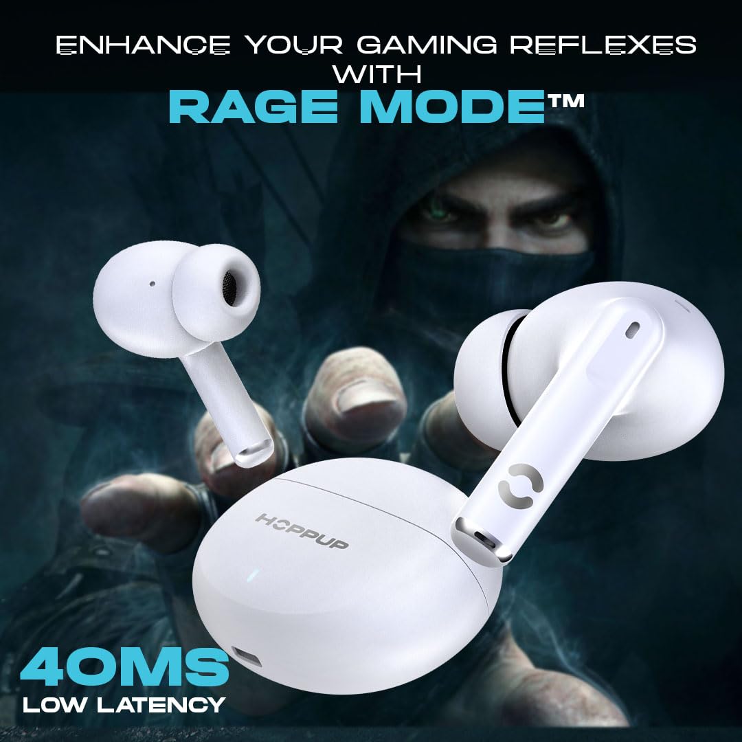 Hoppup AirDoze E51 Earbuds with 50H PlayTime, 40MS Low Latency, AI ENC & 5.4v Bluetooth (White, True Wireless)