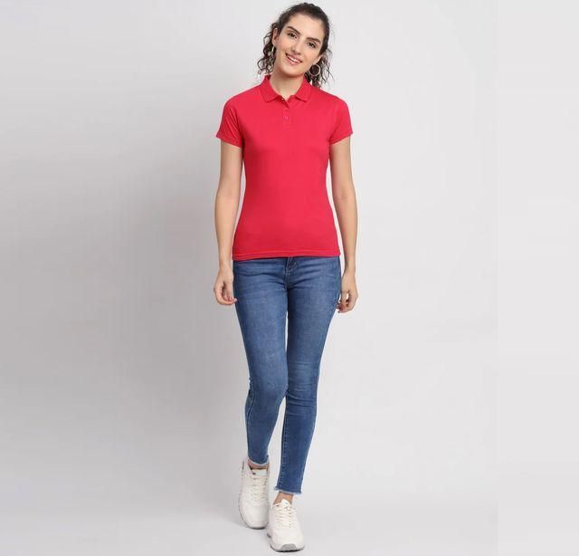 Ketex Red Cotton Blend Polo Neck Tshirt - Kreeam India