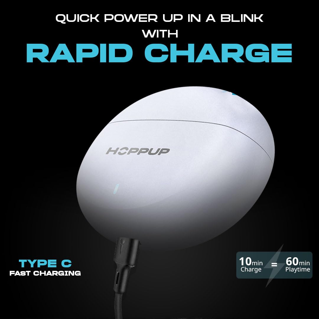 Hoppup AirDoze E51 Earbuds with 50H PlayTime, 40MS Low Latency, AI ENC & 5.4v Bluetooth (White, True Wireless)
