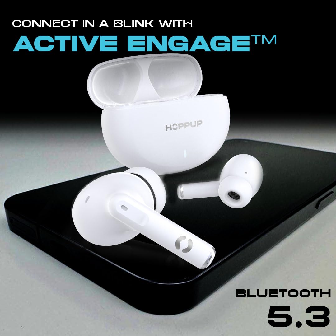 Hoppup AirDoze E51 Earbuds with 50H PlayTime, 40MS Low Latency, AI ENC & 5.4v Bluetooth (White, True Wireless)
