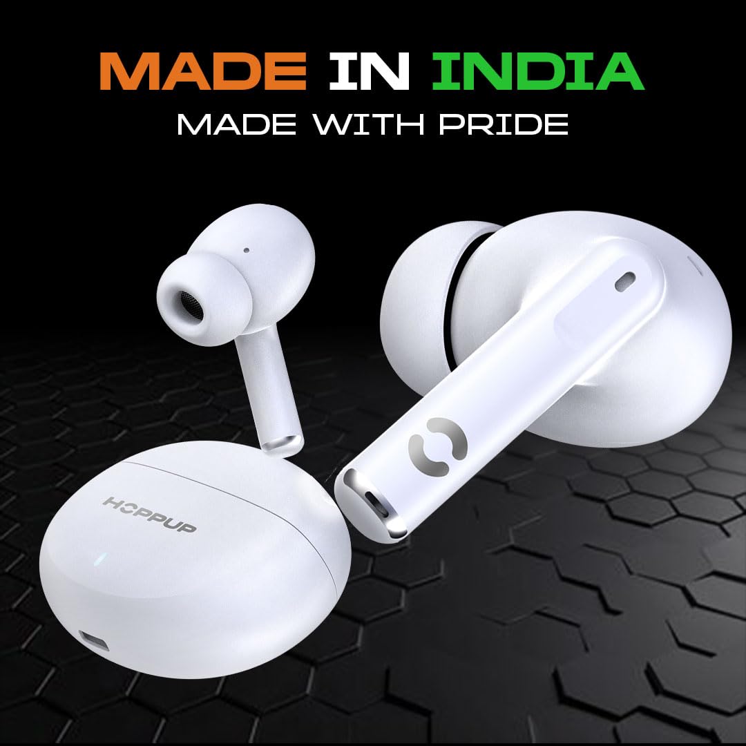 Hoppup AirDoze E51 Earbuds with 50H PlayTime, 40MS Low Latency, AI ENC & 5.4v Bluetooth (White, True Wireless)