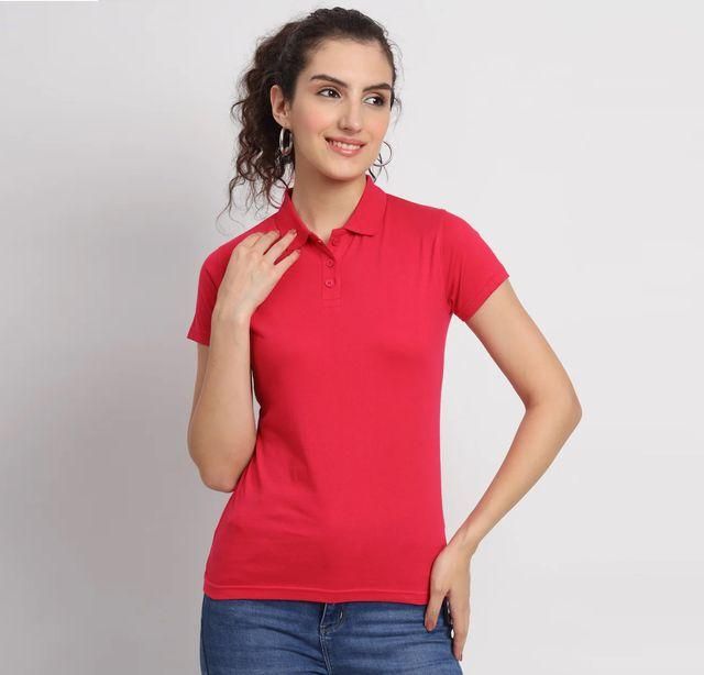 Ketex Red Cotton Blend Polo Neck Tshirt - Kreeam India