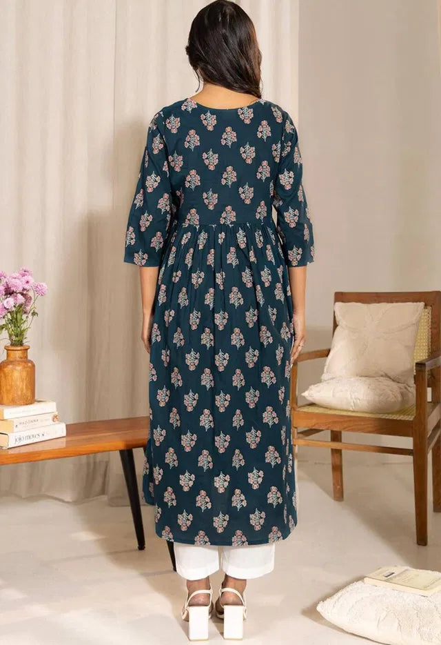 Floral Printed Notch Neck A-Line Maternity Kurta - Kreeam India